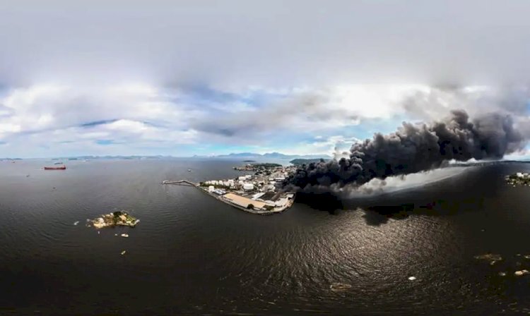 Bombeiros extinguem incêndio em fábrica de lubrificante no Rio